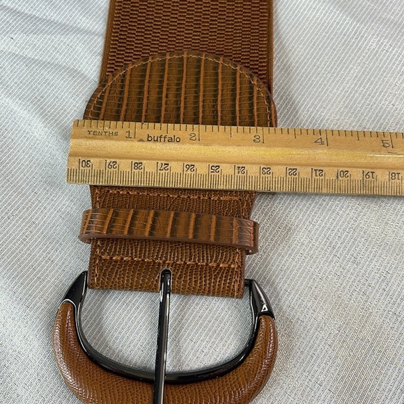 Vintage Vibe Wide Stretchy Snakeprint Rusty Brown Belt Pewter Look L - Picture 5 of 8